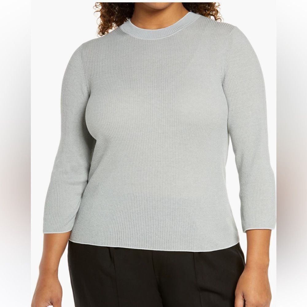 Vince Ribbed Cotton Sweater  3/4 Sleeves Top XXXL